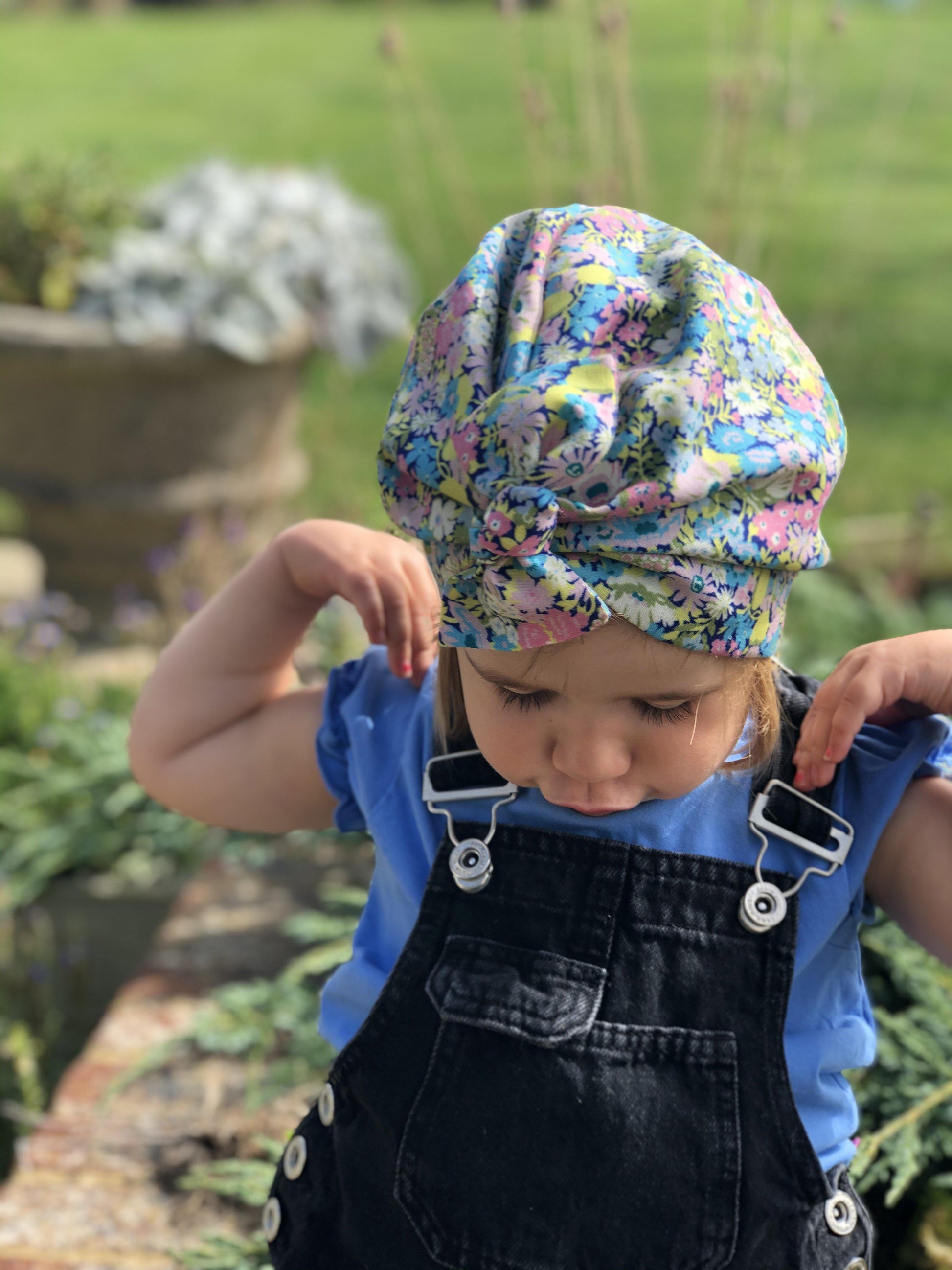Little Land Girl & Baby Hat - Bright Floral Thorpe Print - Tot Knots of Brighton