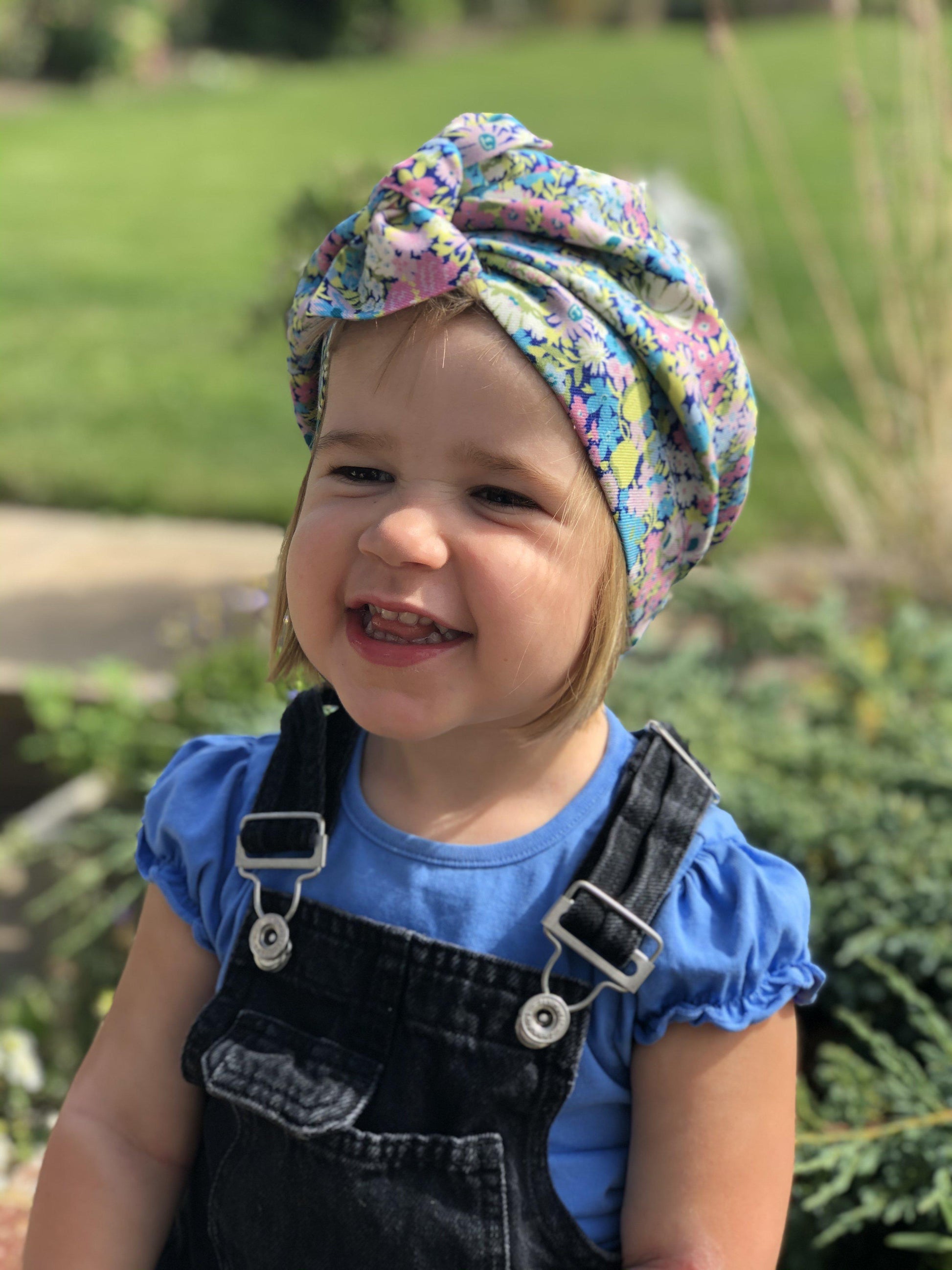 Little Land Girl & Baby Hat - Bright Floral Thorpe Print - Tot Knots of Brighton