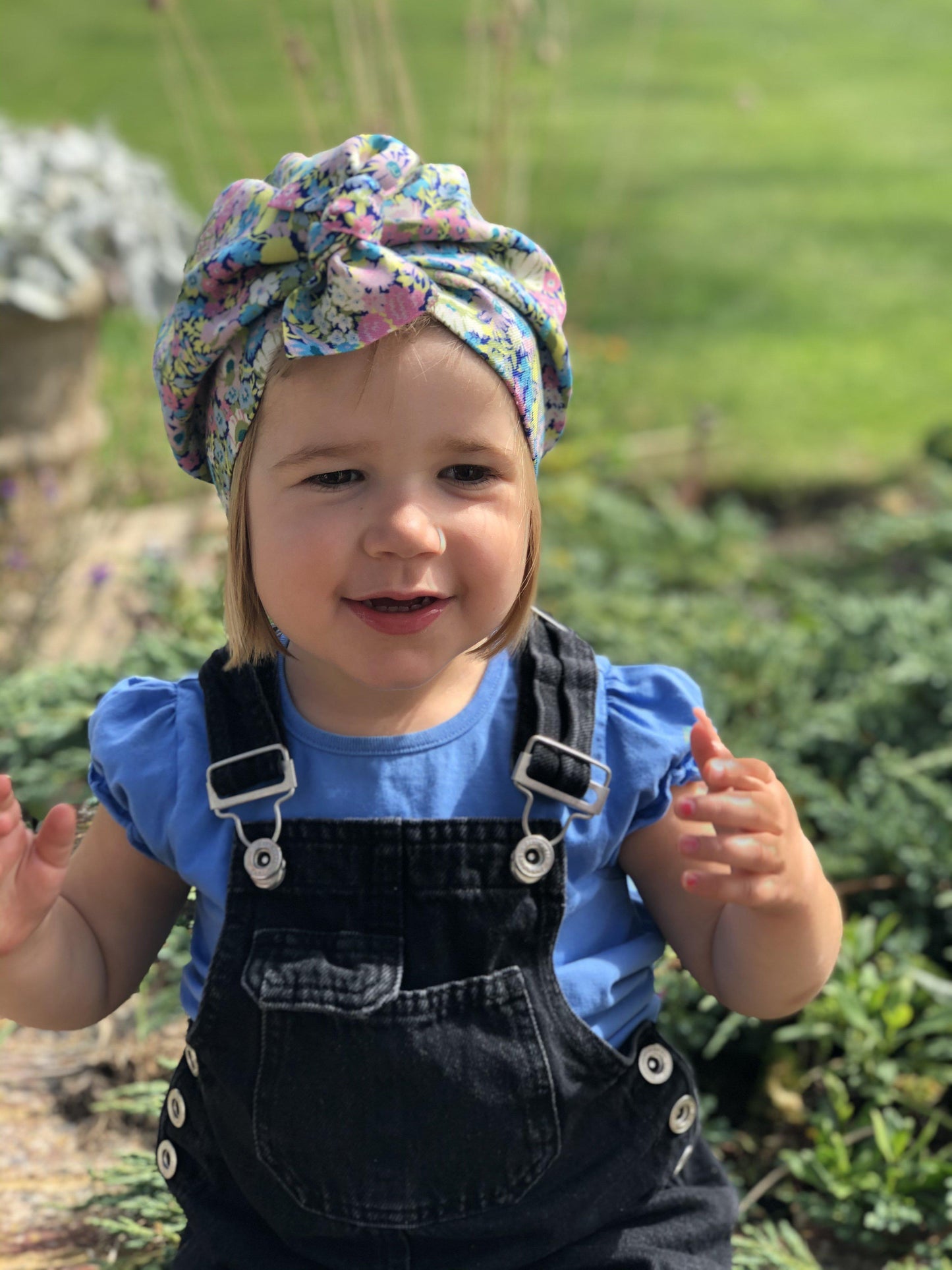 Little Land Girl & Baby Hat - Bright Floral Thorpe Print - Tot Knots of Brighton