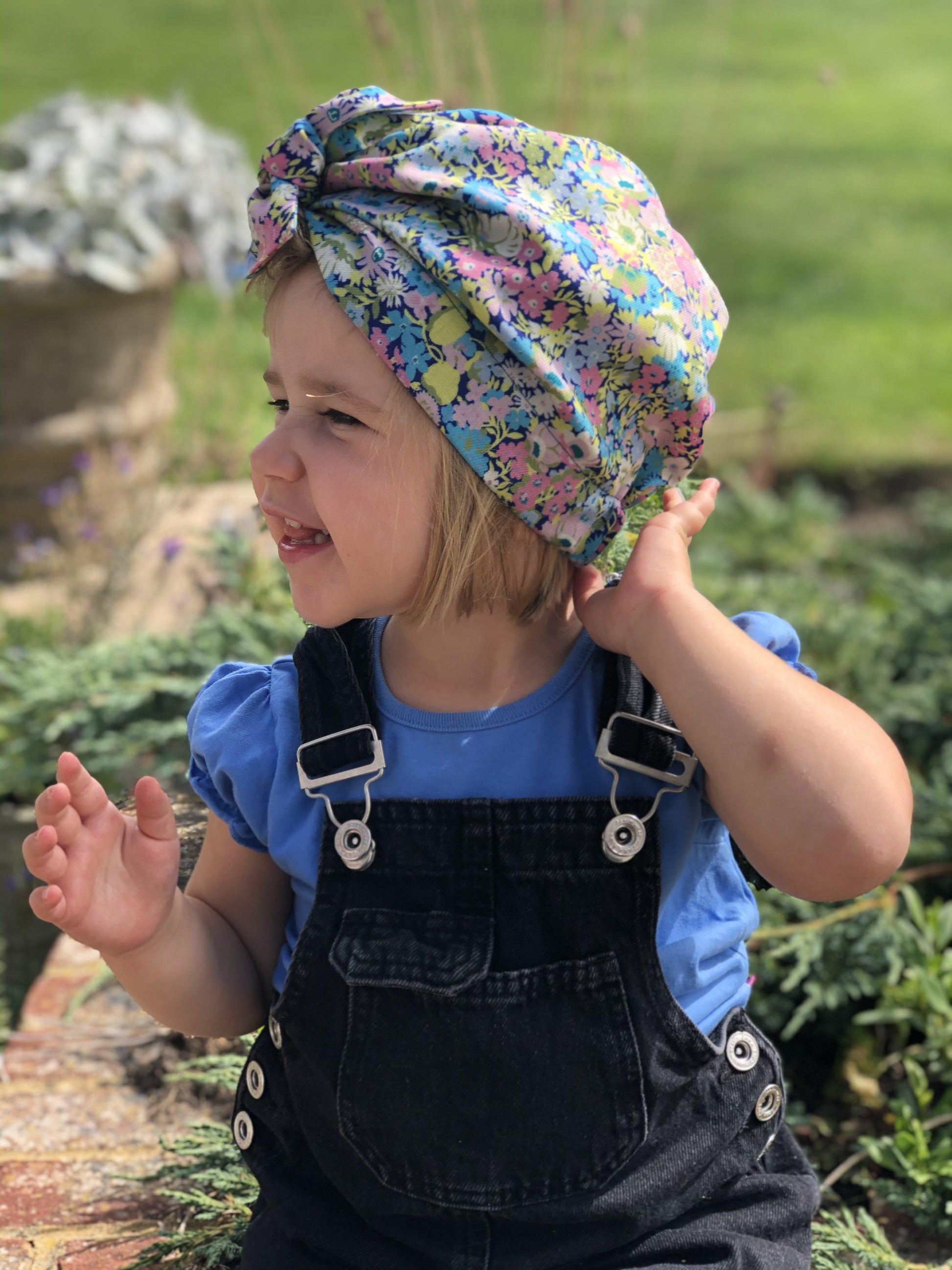 Little Land Girl & Baby Hat - Bright Floral Thorpe Print - Tot Knots of Brighton