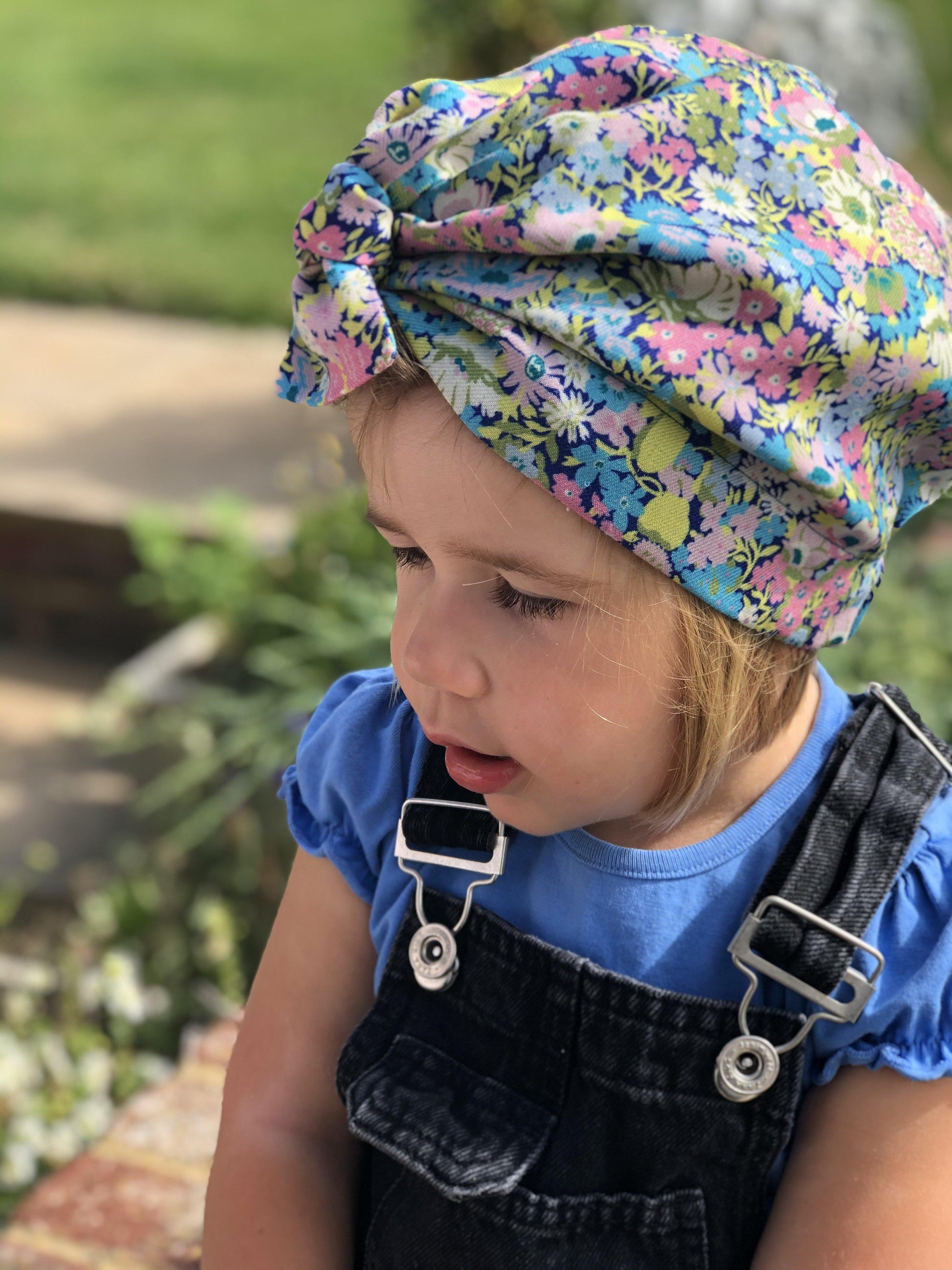 Little Land Girl & Baby Hat - Bright Floral Thorpe Print - Tot Knots of Brighton