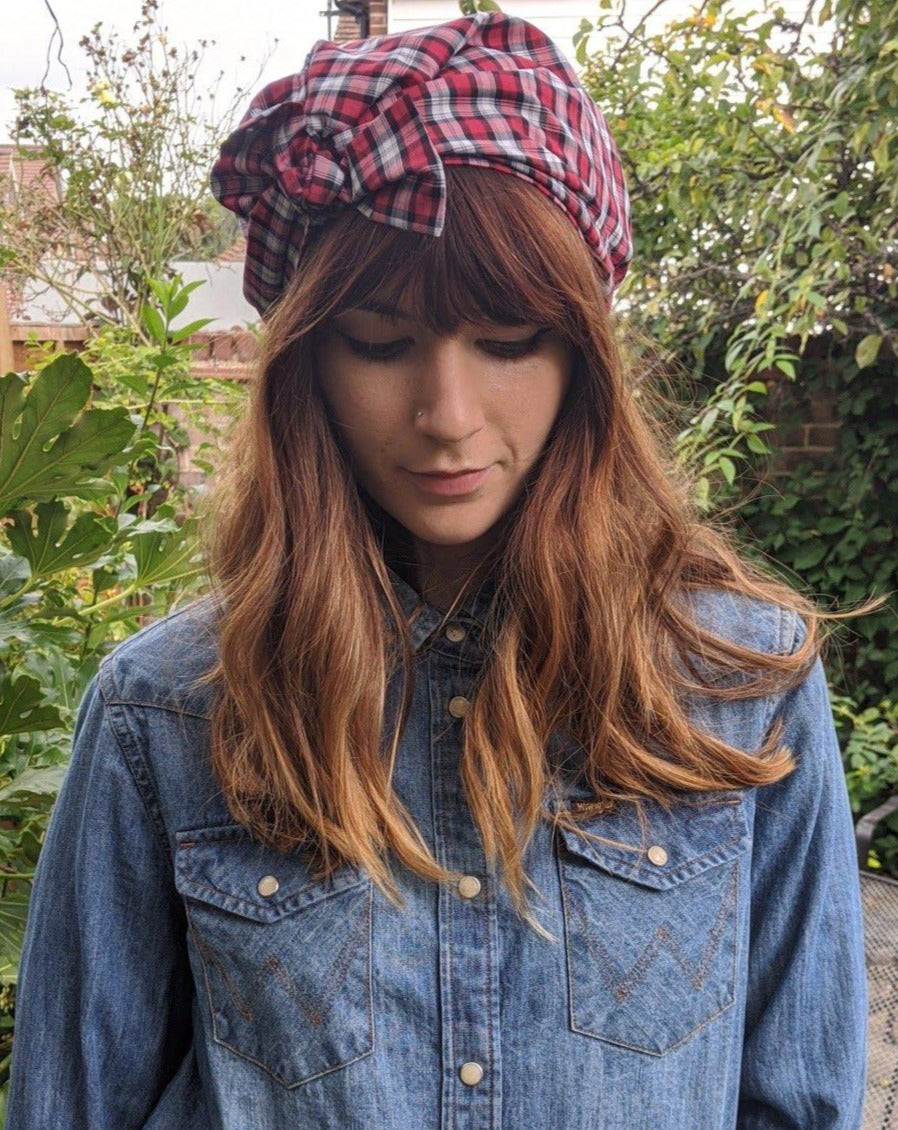 Ladies Turban Hat - Liberty of London Red & Black Check