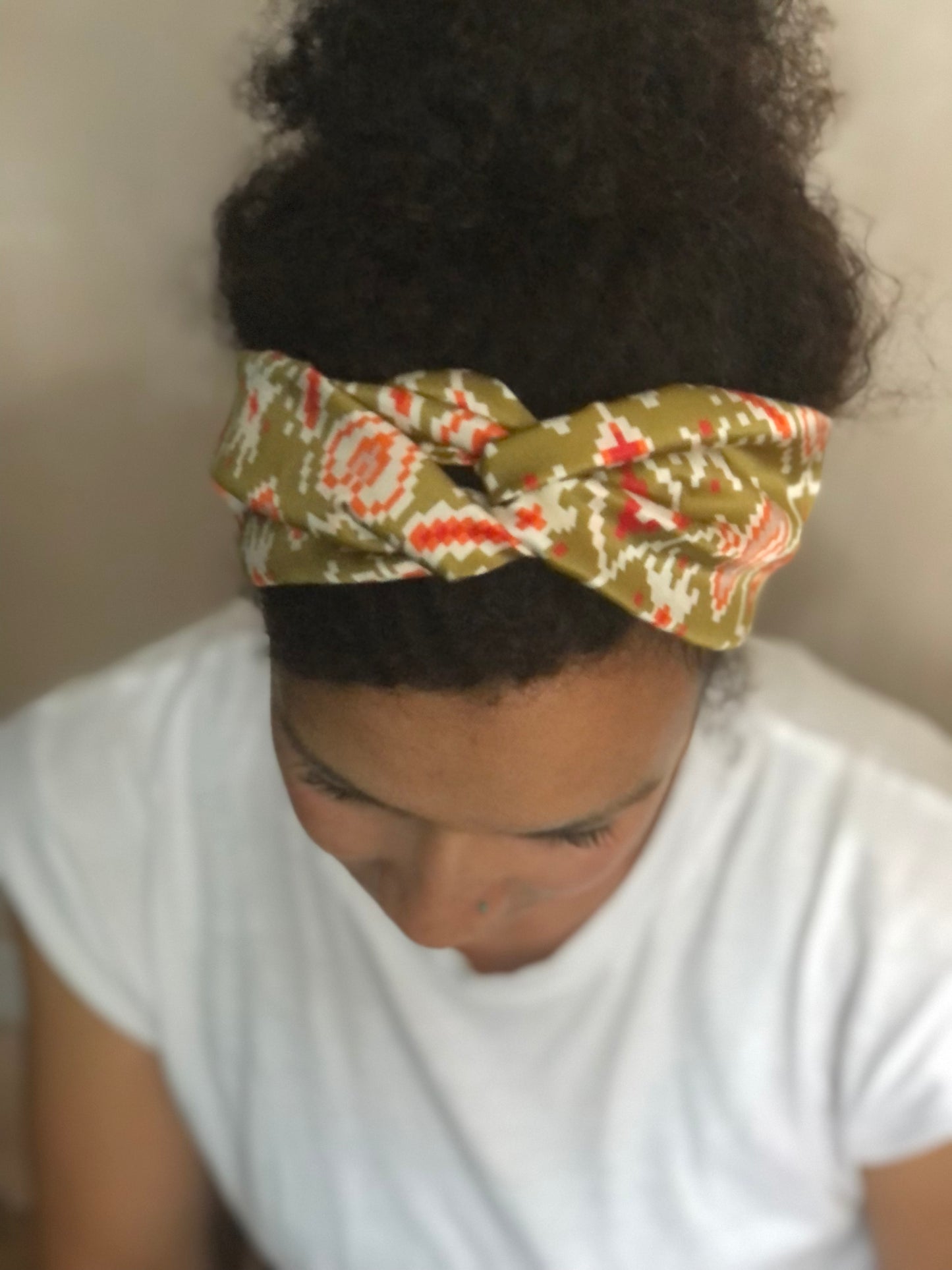 Silk Twisted Turban hairband and neck scarf in Liberty of London Gold Tapestry Hearts print - 100% pure silk satin