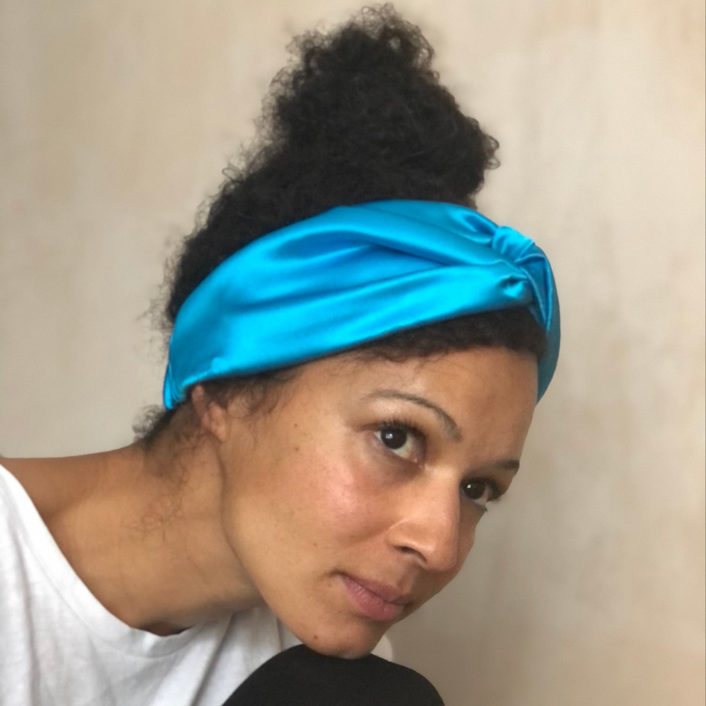 Silk Twisted Turban hairband and neck scarf in Turquoise Mulberry Silk - 100% pure silk satin