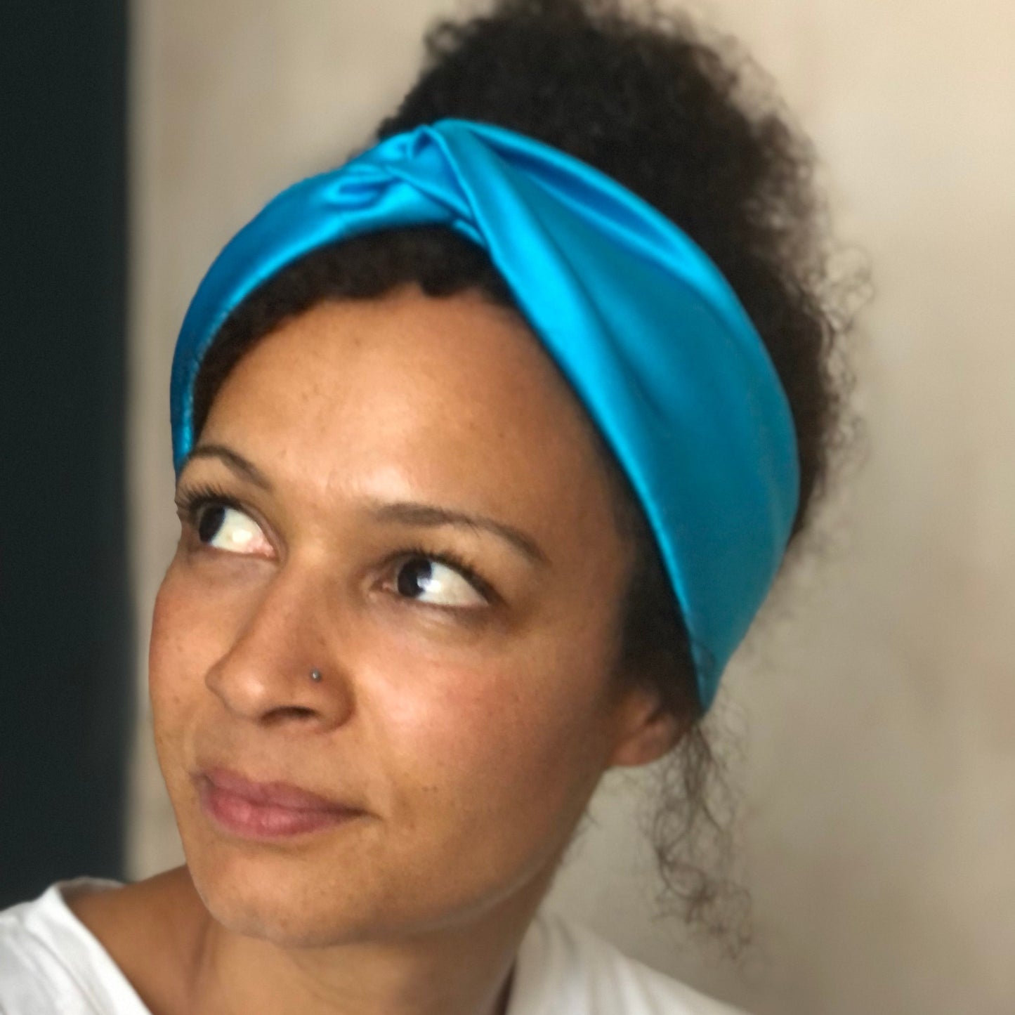 Silk Twisted Turban hairband and neck scarf in Turquoise Mulberry Silk - 100% pure silk satin