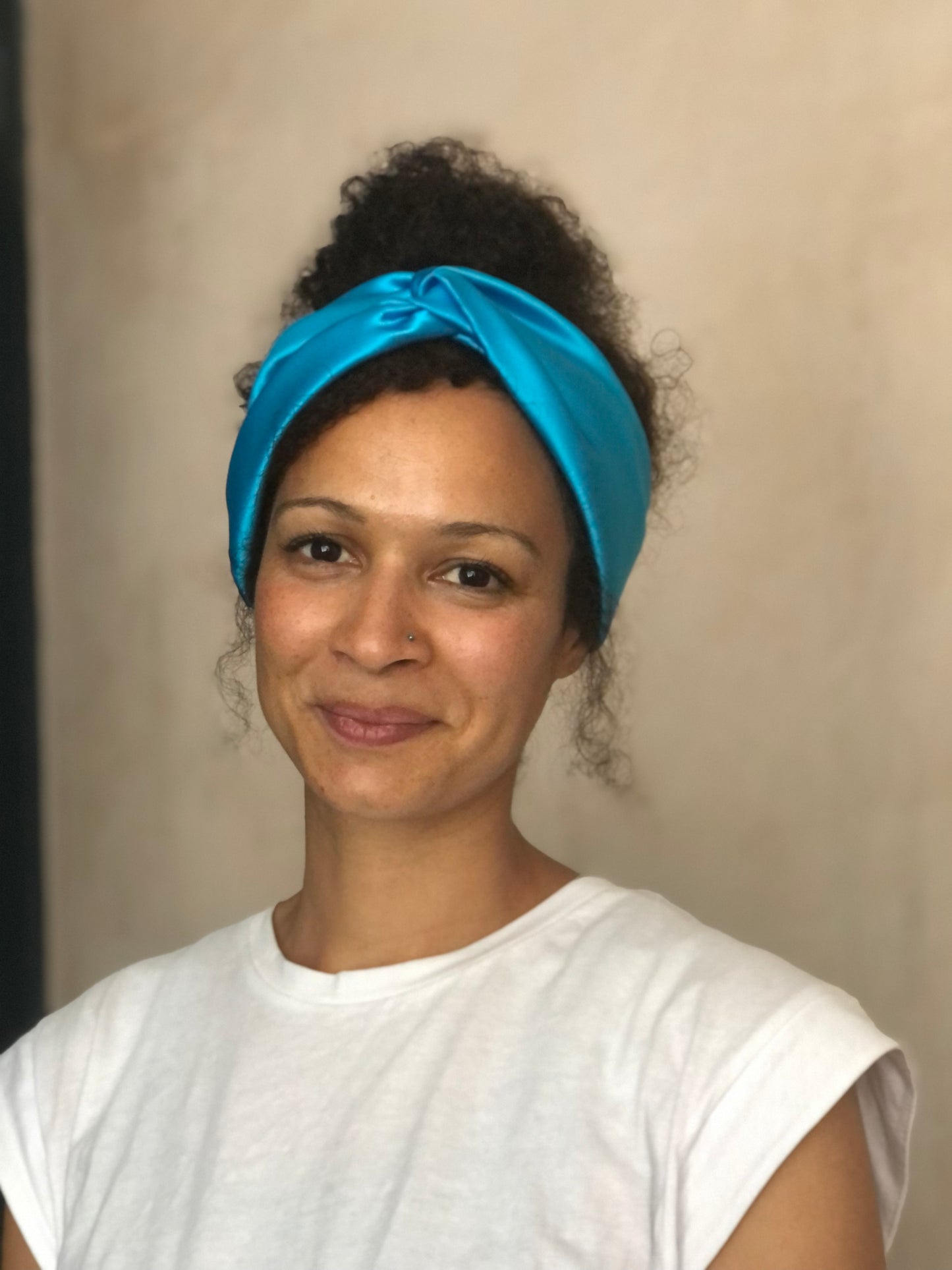 Silk Twisted Turban hairband and neck scarf in Turquoise Mulberry Silk - 100% pure silk satin