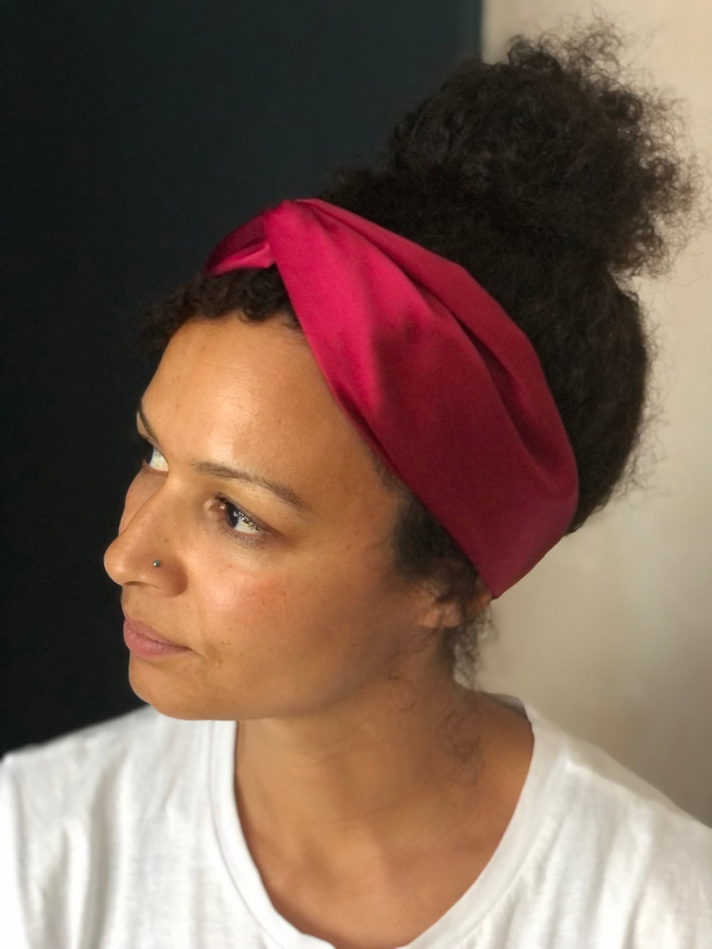 Silk Twisted Turban hairband and neck scarf in Burgundy Mulberry Silk - 100% pure silk satin