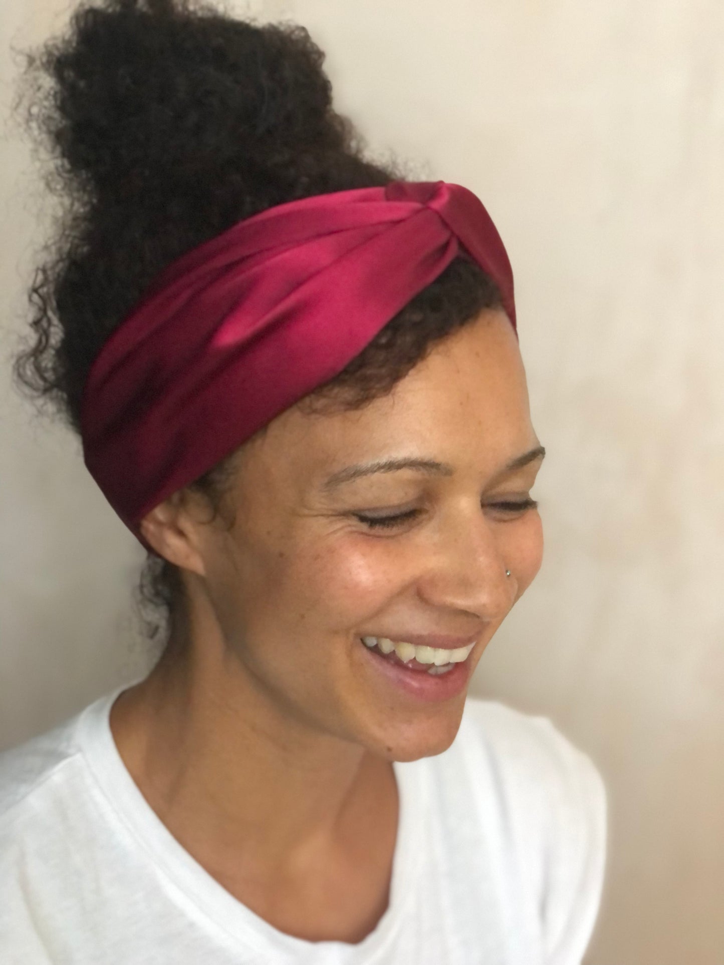 Silk Twisted Turban hairband and neck scarf in Burgundy Mulberry Silk - 100% pure silk satin