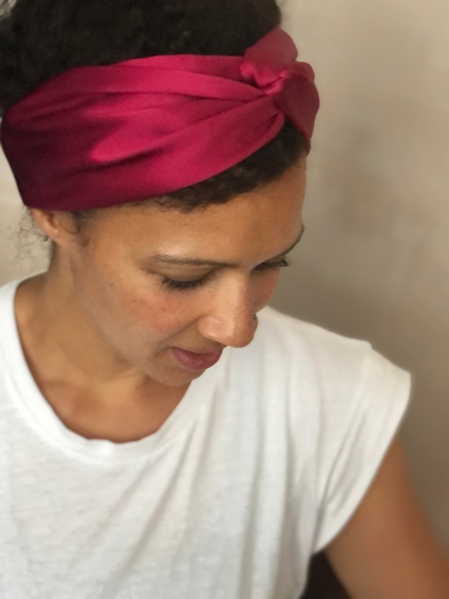 Silk Twisted Turban hairband and neck scarf in Burgundy Mulberry Silk - 100% pure silk satin