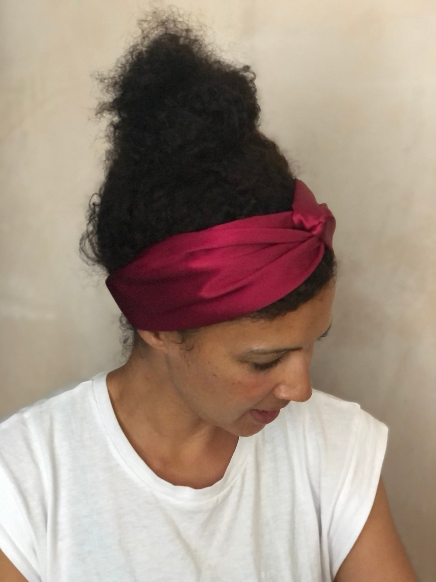 Silk Twisted Turban hairband and neck scarf in Burgundy Mulberry Silk - 100% pure silk satin