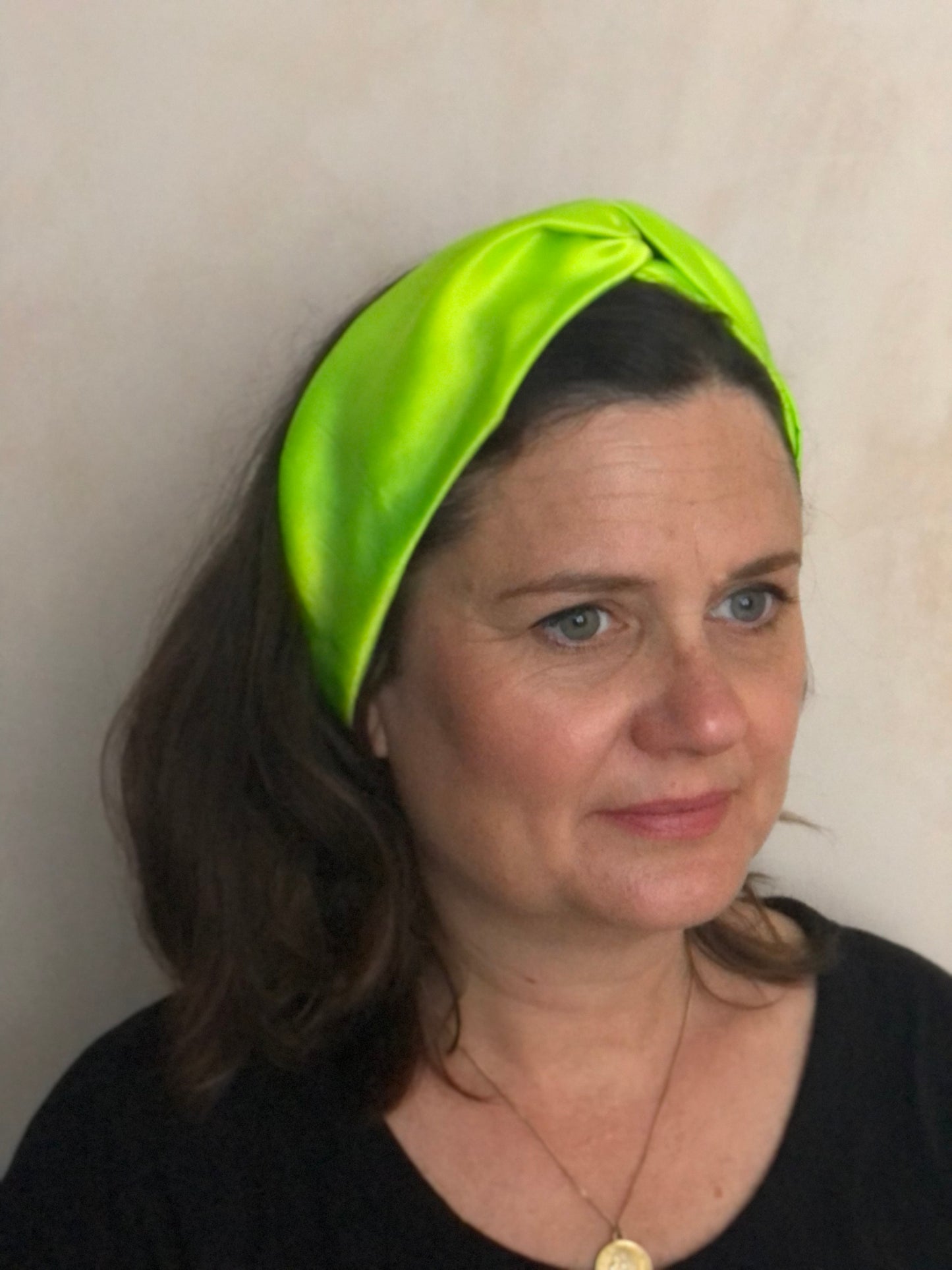 Silk Twisted Turban hairband and neck scarf in Neon Green Mulberry Silk - 100% pure silk satin