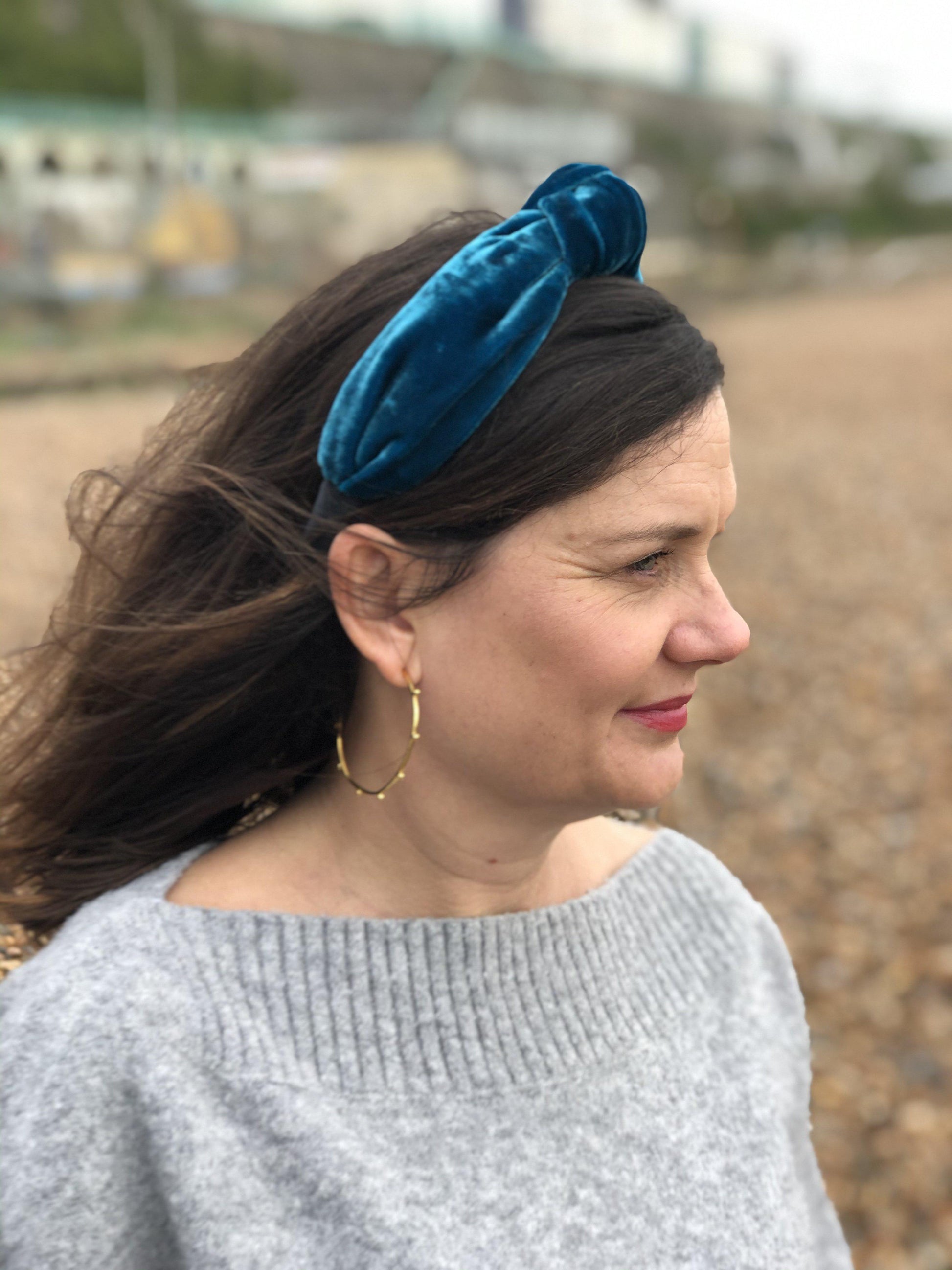 Classic Knot headband - Teal Silk Velvet - Tot Knots of Brighton
