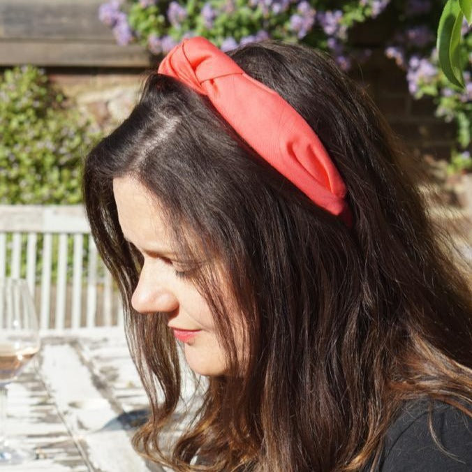 Ladies Tot Knot Alice band - Liberty of London Coral Red - Tot Knots of Brighton