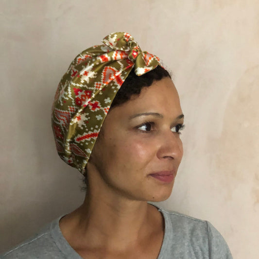 Pure silk Turban & Head wrap - Liberty of London Gold Tapestry Hearts