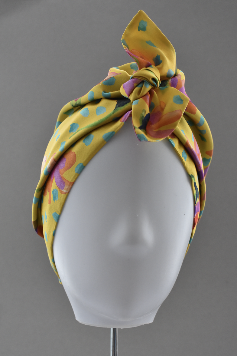 Luxury 100% pure silk Turban & Head wrap - Liberty of London Yellow Floral - Tot Knots of Brighton
