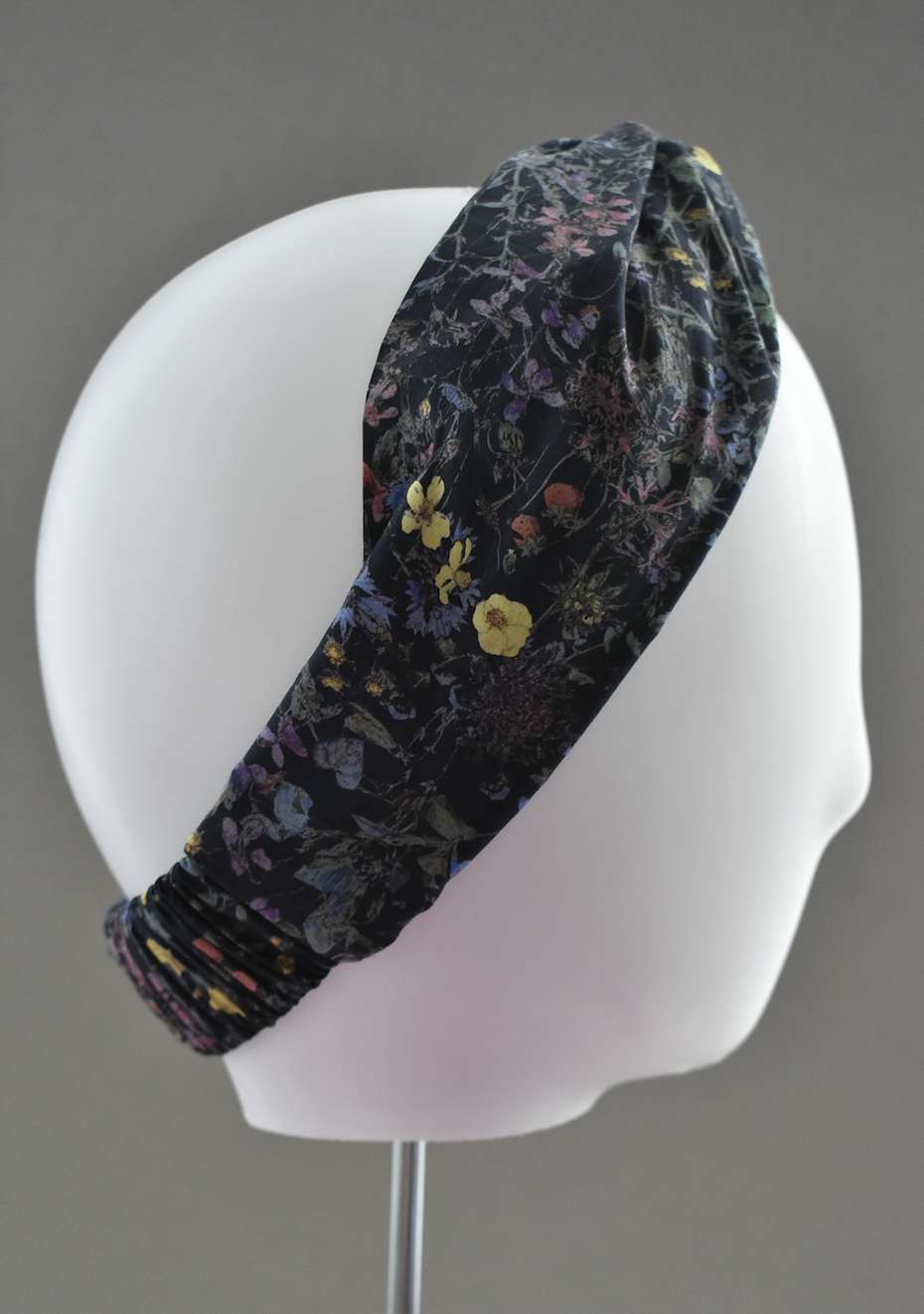 Ladies Twisted Turban Headband - Liberty of London Wild Flowers in Black