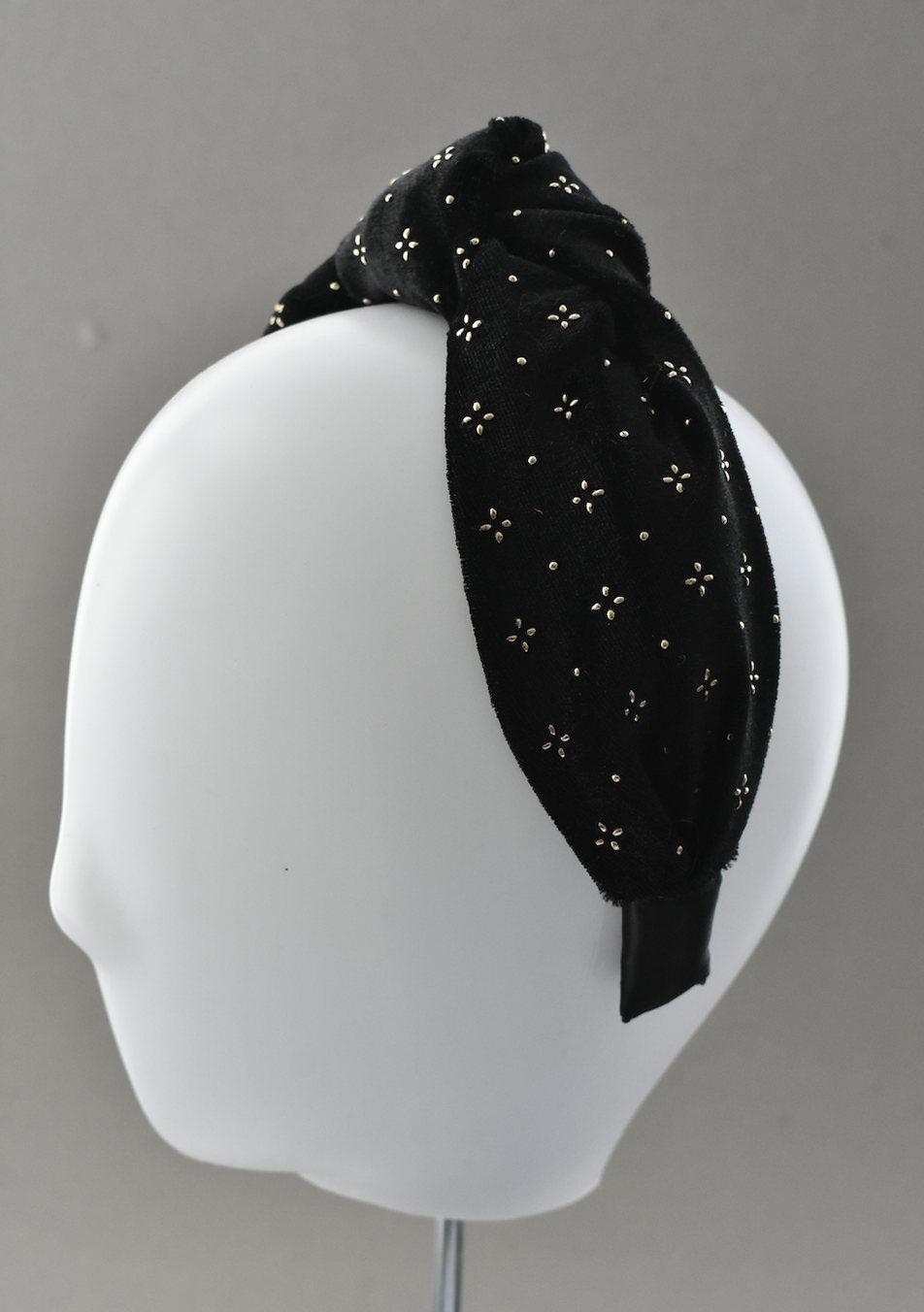 Classic Knot headband - Black Velvet studded with geometric gold metallic - Tot Knots of Brighton