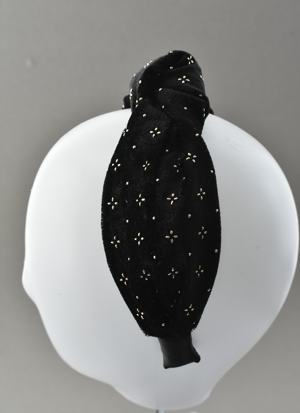 Classic Knot headband - Black Velvet studded with geometric gold metallic - Tot Knots of Brighton