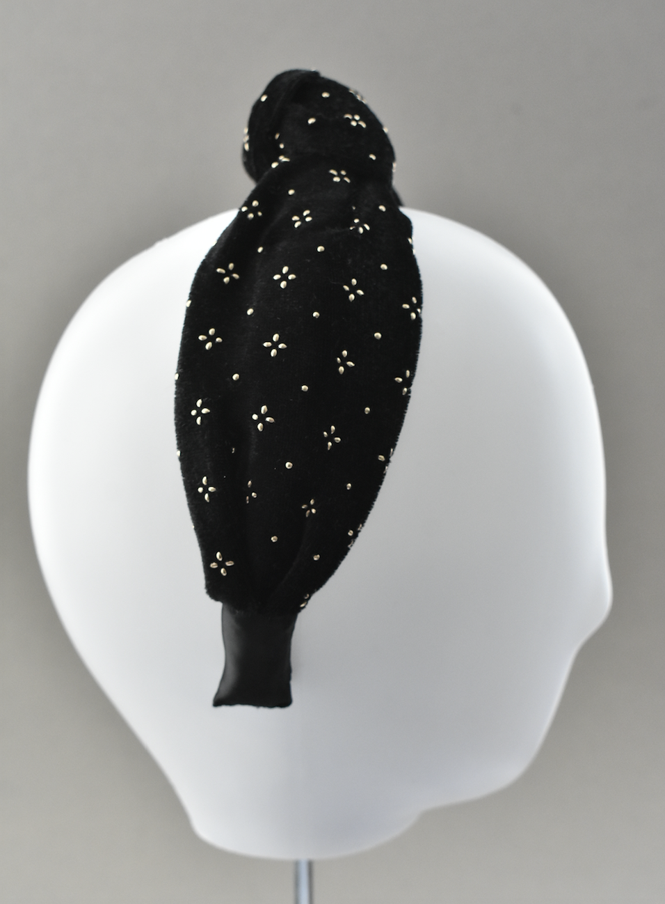 Classic Knot headband - Black Velvet studded with geometric gold metallic - Tot Knots of Brighton