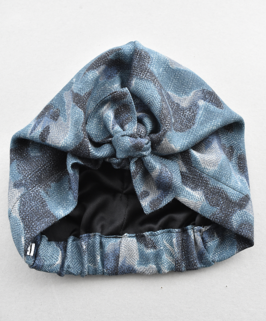 Ladies Turban Hat - Navy and Denim Blue Sybil Campbell Liberty of London print in Lilestone Wool