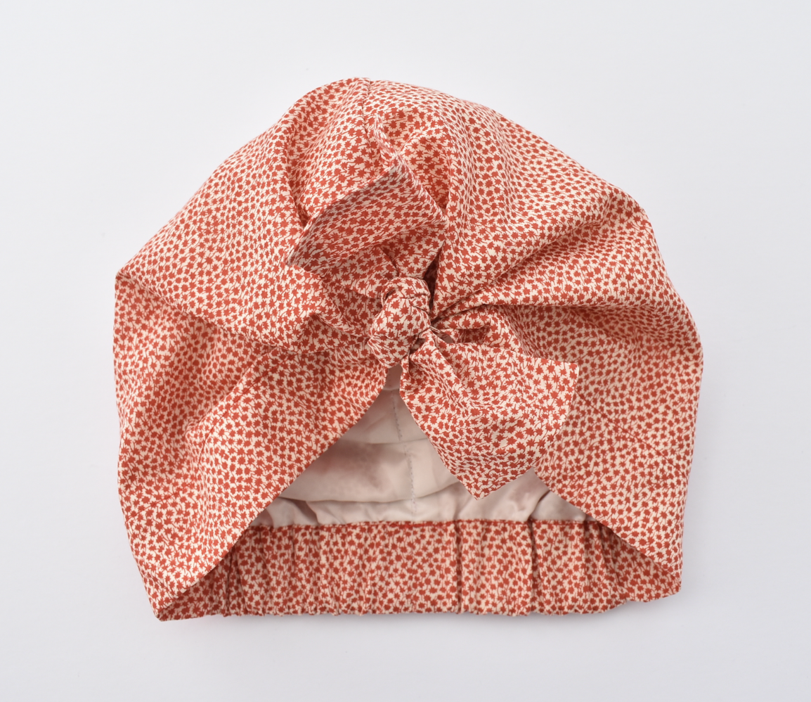 Little Land Girl Baby Turban Hat - Liberty of London Red Marco print