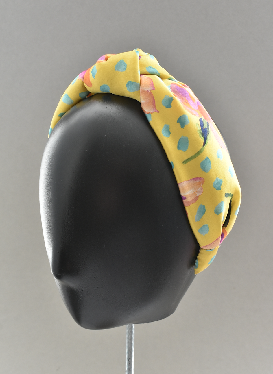 Luxury Silk Knot Alice band - Liberty of London Artist Sun Daisy Print silk in Yellow