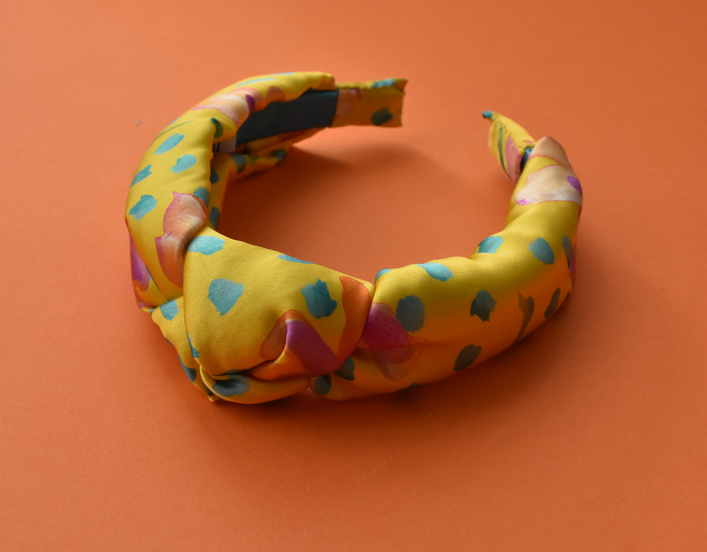 Luxury Silk Knot Alice band - Liberty of London Artist Sun Daisy Print silk in Yellow