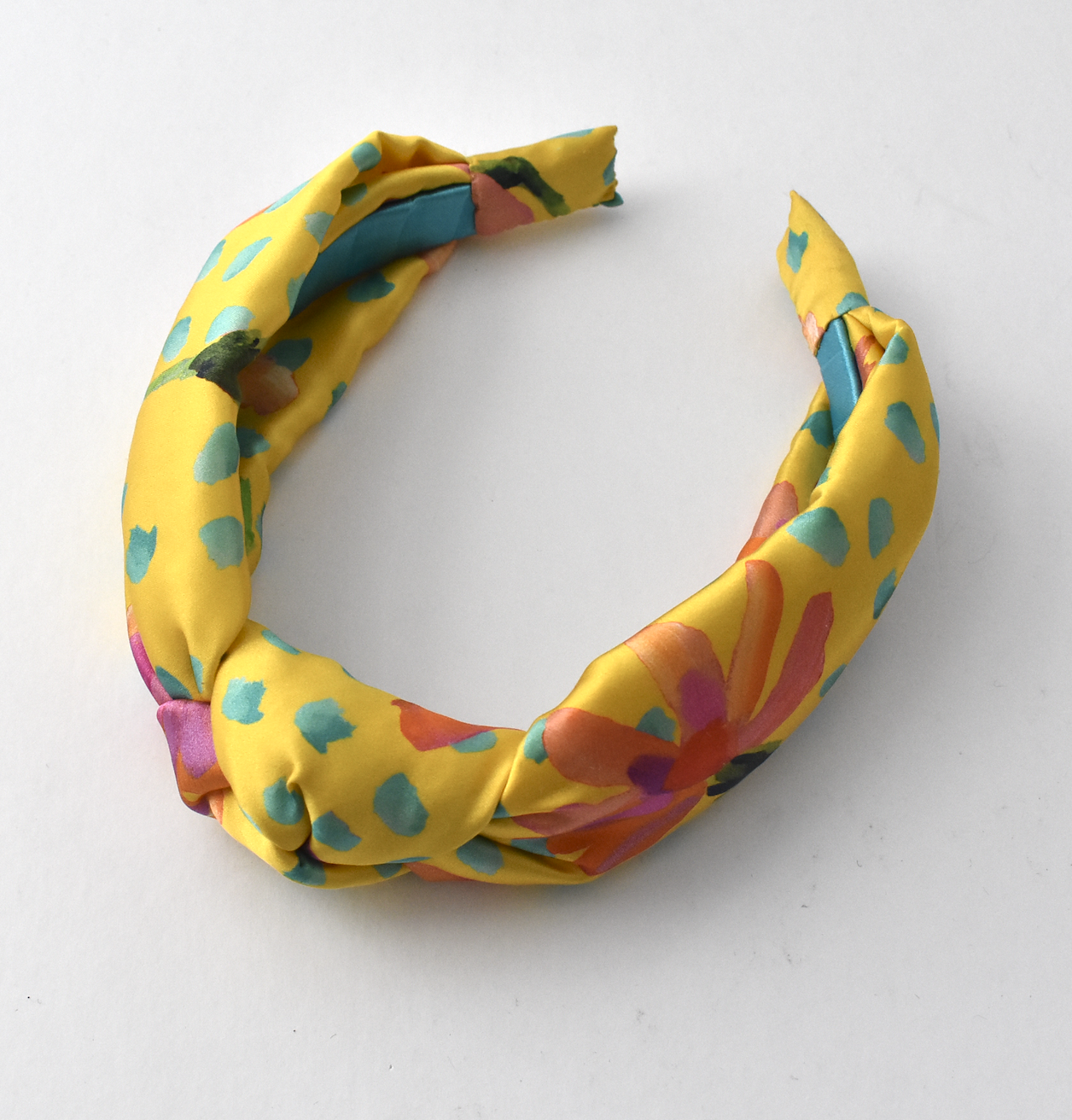 Luxury Silk Knot Alice band - Liberty of London Artist Sun Daisy Print silk in Yellow