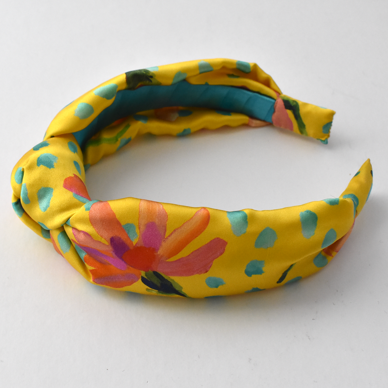 Luxury Silk Knot Alice band - Liberty of London Artist Sun Daisy Print silk in Yellow