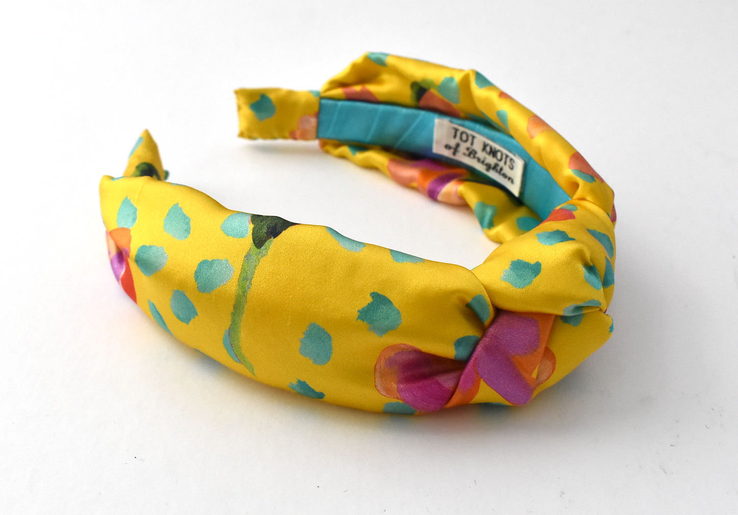 Luxury Silk Knot Alice band - Liberty of London Artist Sun Daisy Print silk in Yellow