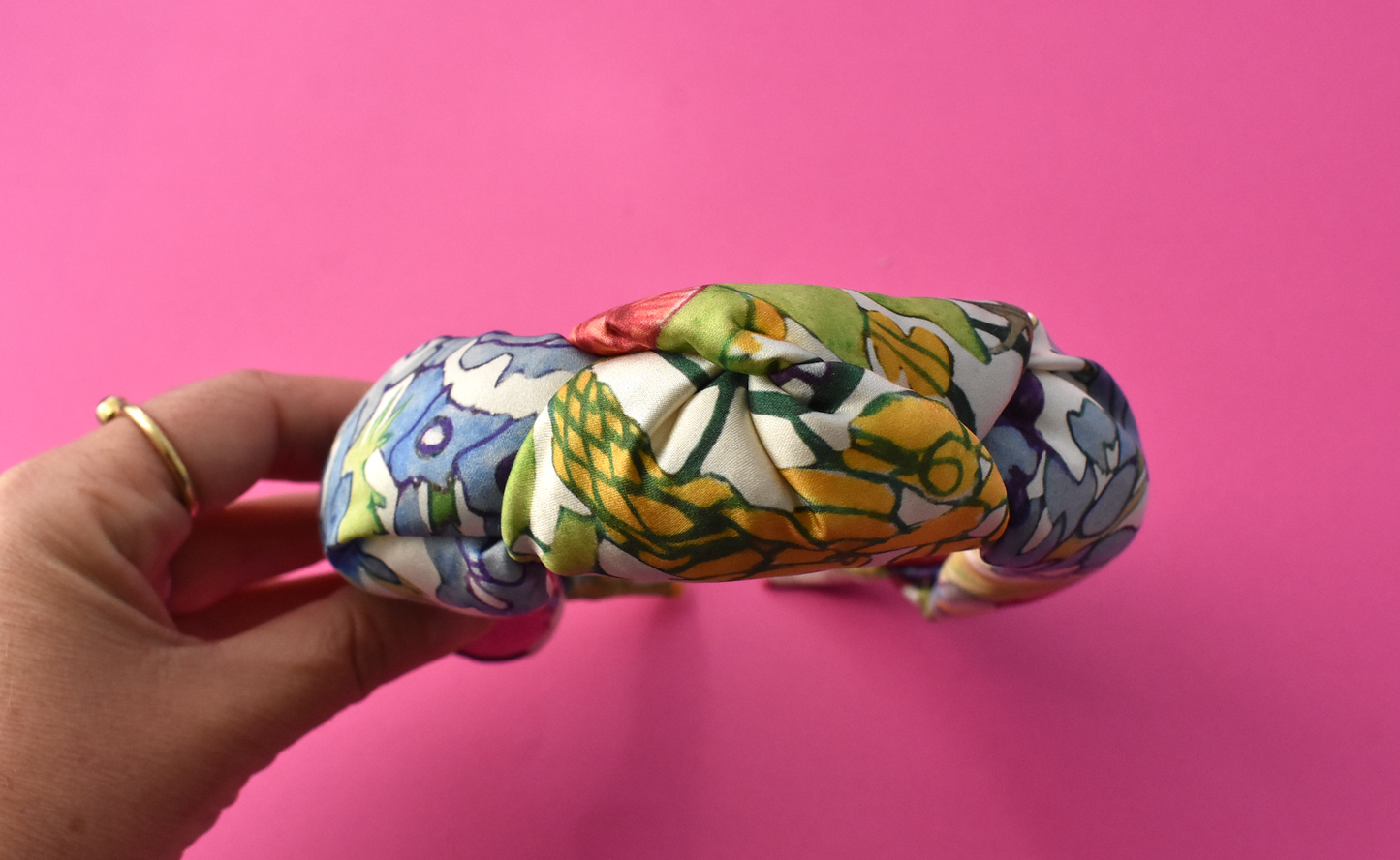 Luxury Silk Knot Alice band - Liberty of London Artist Anas Garden silk satin