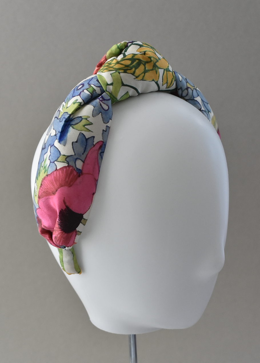 Luxury Silk Knot Alice band - Liberty of London Artist Anas Garden silk satin