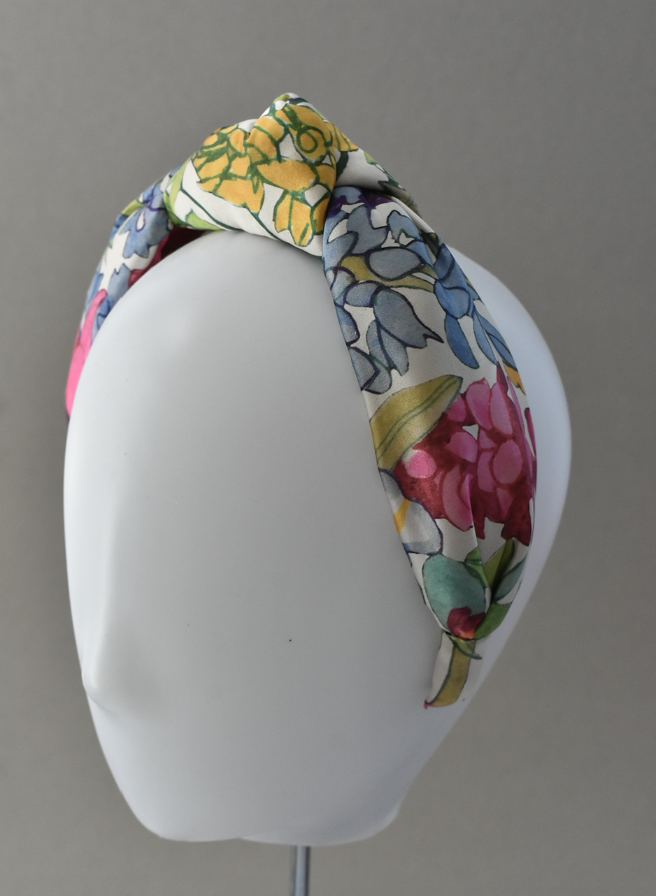 Luxury Silk Knot Alice band - Liberty of London Artist Anas Garden silk satin