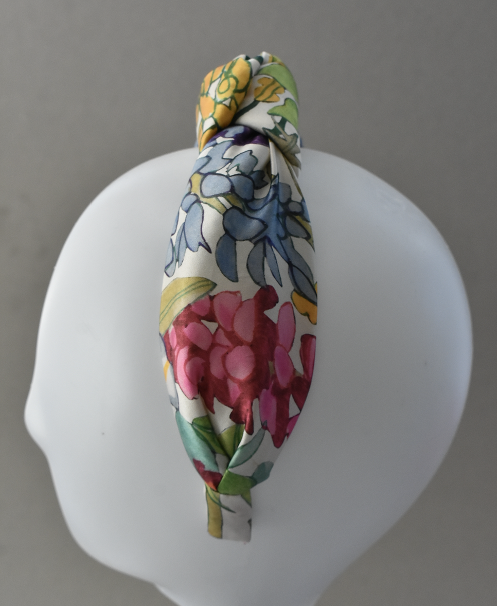 Luxury Silk Knot Alice band - Liberty of London Artist Anas Garden silk satin