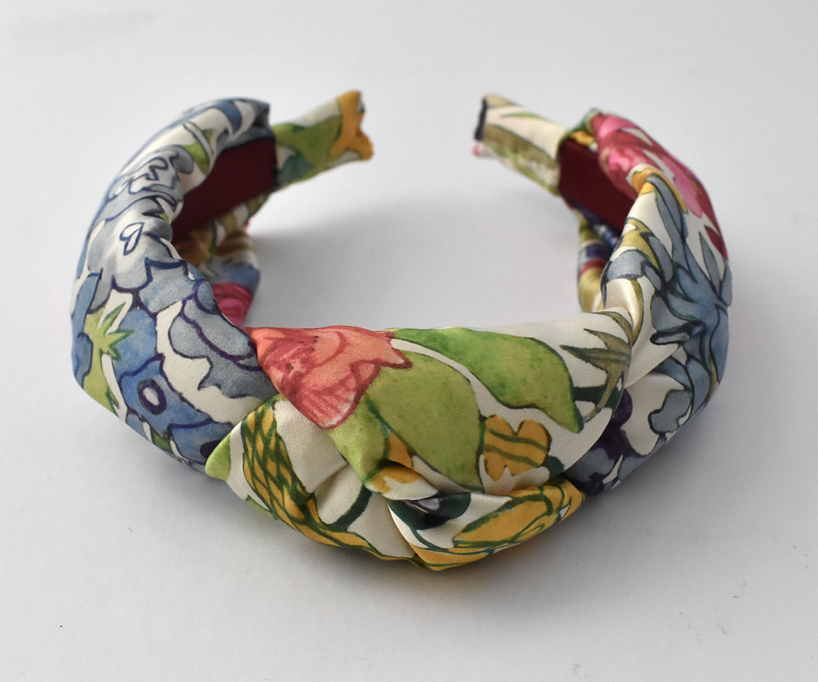Luxury Silk Knot Alice band - Liberty of London Artist Anas Garden silk satin