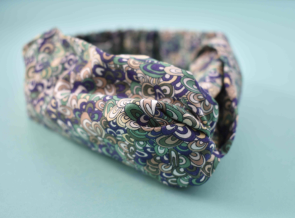 Kids 6-18 mths Twisted hairband - Green Rainbow Wave Liberty of London print