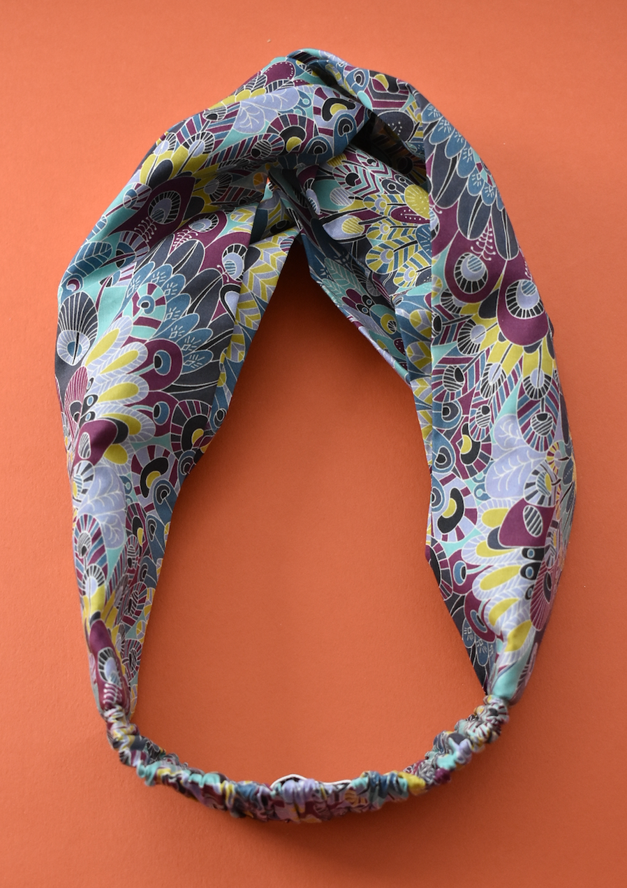 Ladies Twisted Turban Headband - Liberty of London Summer Eban in blue