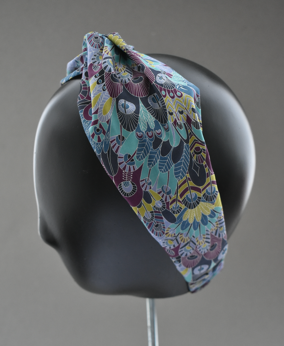 Ladies Twisted Turban Headband - Liberty of London Summer Eban in blue