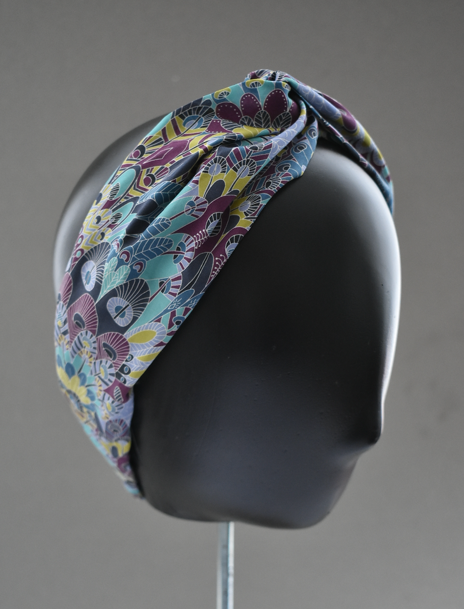 Ladies Twisted Turban Headband - Liberty of London Summer Eban in blue