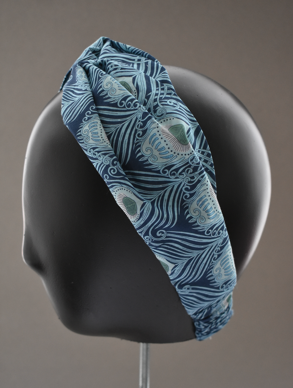 Ladies Twisted Turban Headband - Liberty of London Caesar Peacock Feather