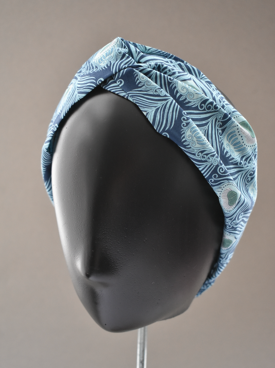 Ladies Twisted Turban Headband - Liberty of London Caesar Peacock Feather
