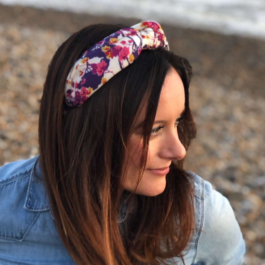 Luxury Silk Knot Alice band - Liberty of London Artist Ombrellino printed silk