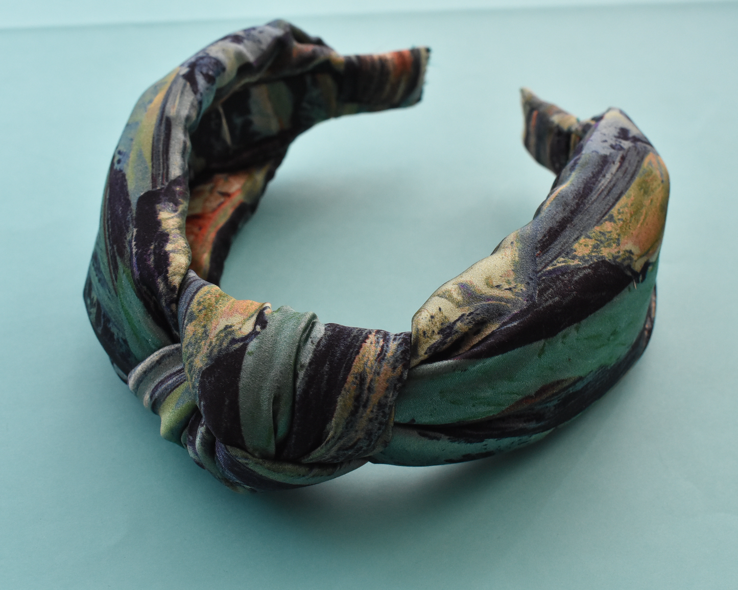 Luxury Silk Knot Alice band - Liberty of London Artist Manning Green printed silk