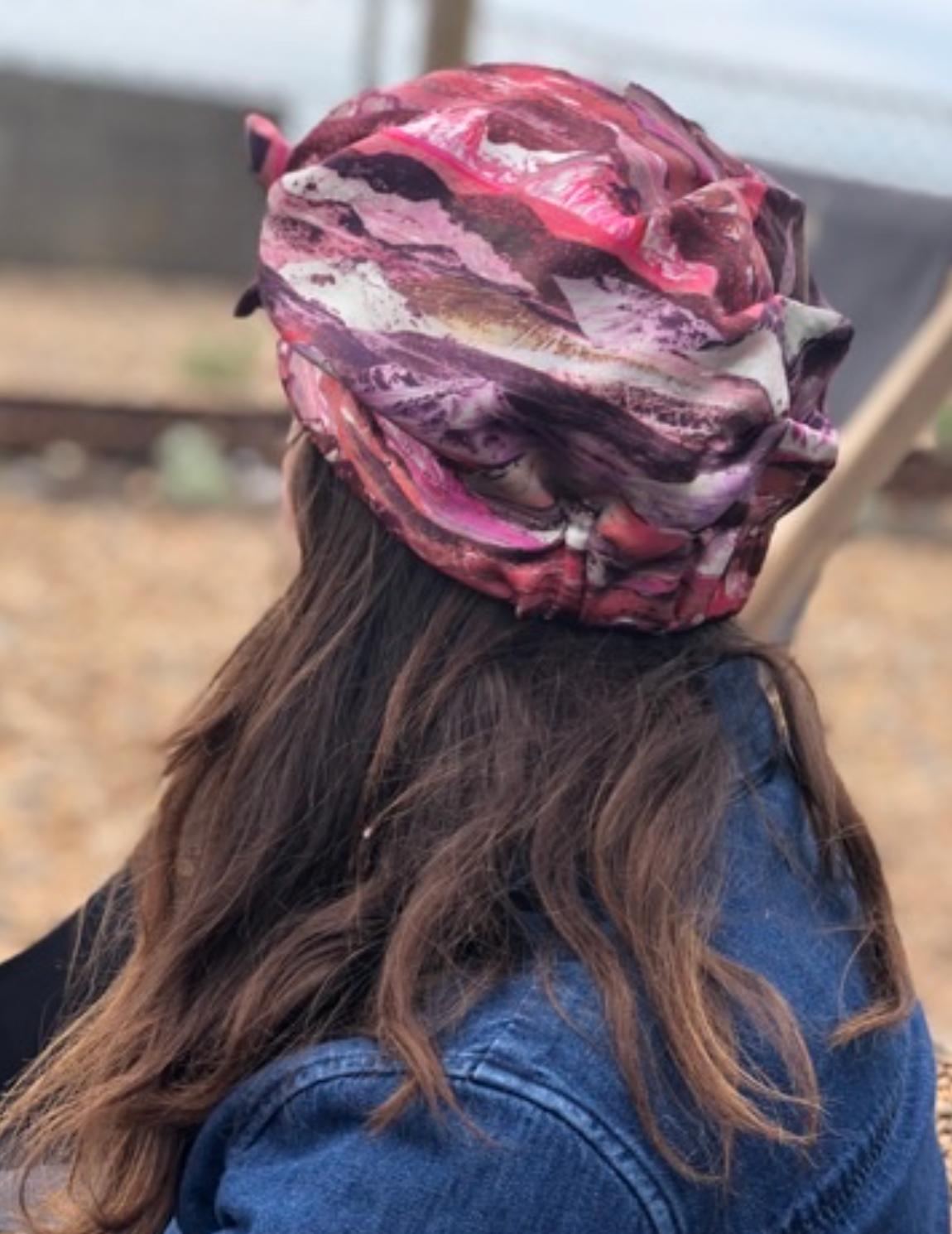 Luxury 100% silk crepe Turban & Head wrap - Liberty of London Artist Manning pink printed silk