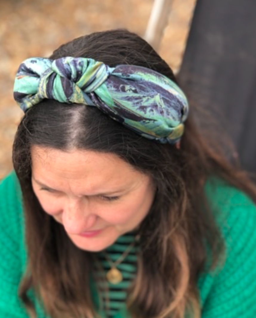 Luxury Silk Knot Alice band - Liberty of London Artist Manning Green printed silk