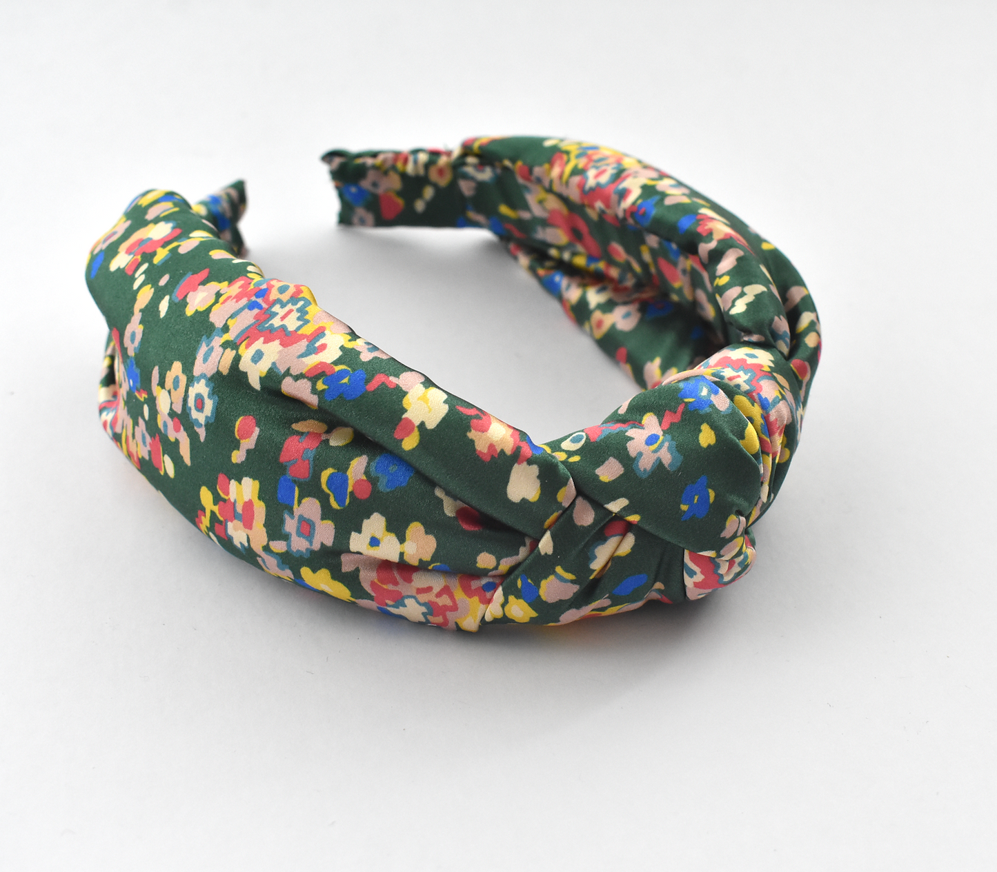 Luxury Silk Knot Alice band - in iconic Liberty Silk Satin Green Paisley Flowers