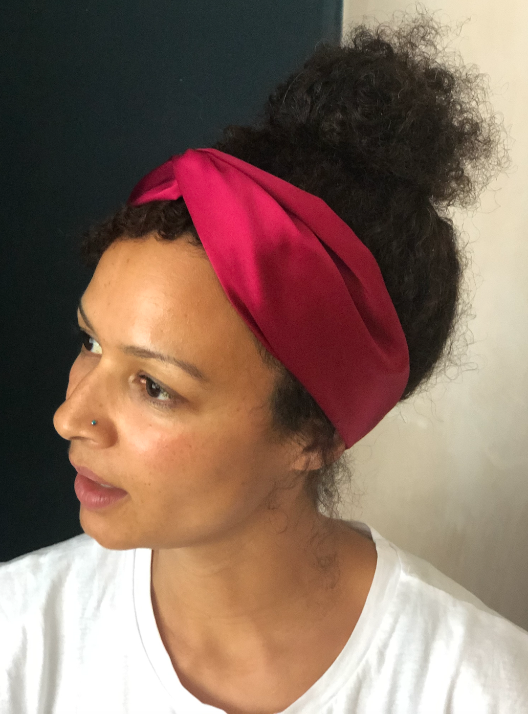 Silk Twisted Turban hairband and neck scarf in Burgundy Mulberry Silk - 100% pure silk satin