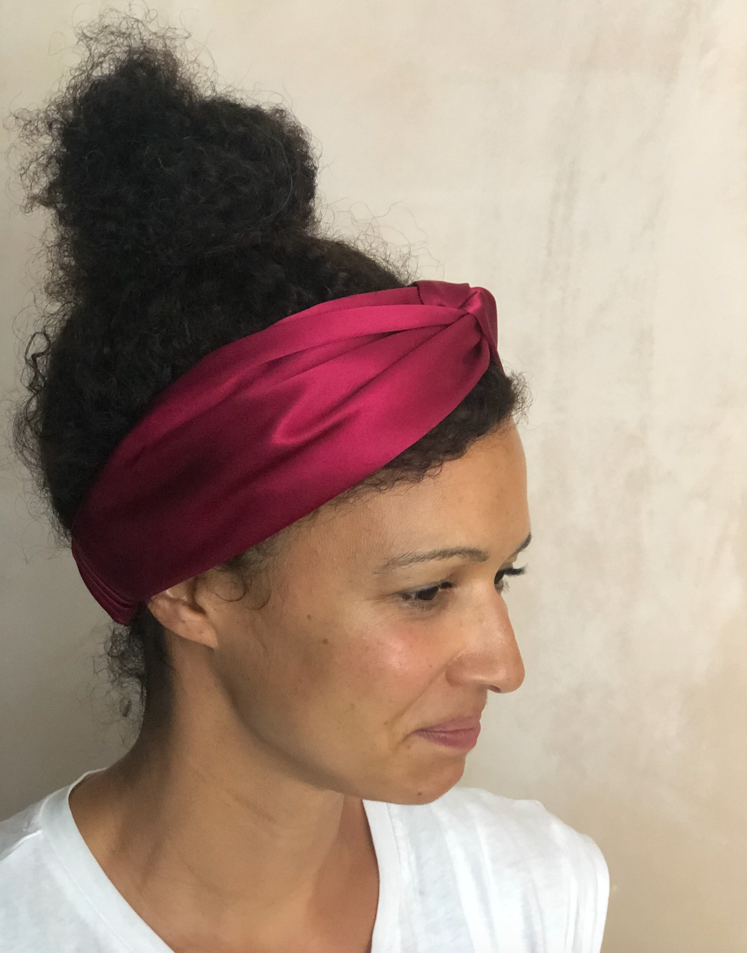 Silk Twisted Turban hairband and neck scarf in Burgundy Mulberry Silk - 100% pure silk satin