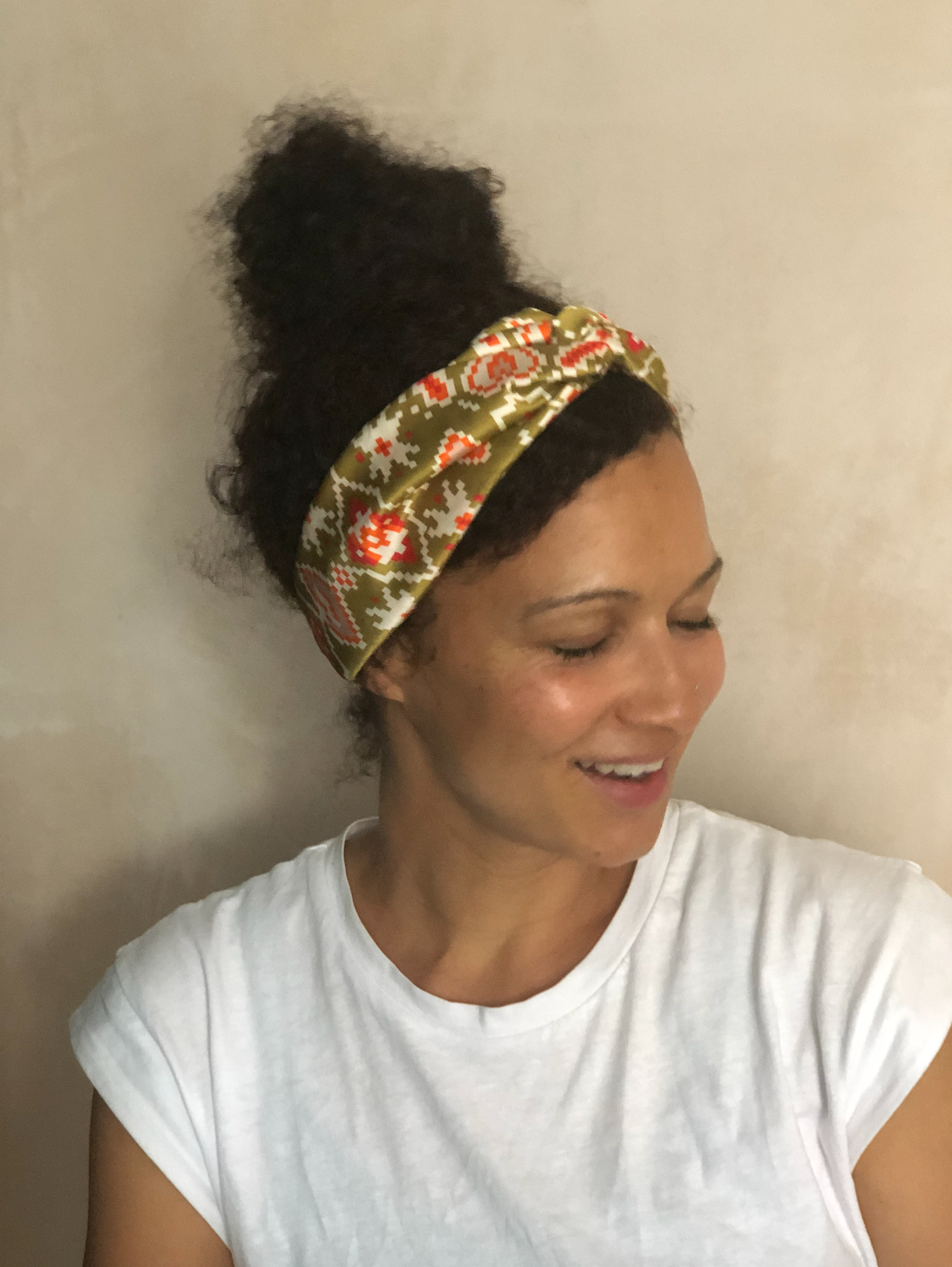 Silk Twisted Turban hairband and neck scarf in Liberty of London Gold Tapestry Hearts print - 100% pure silk satin
