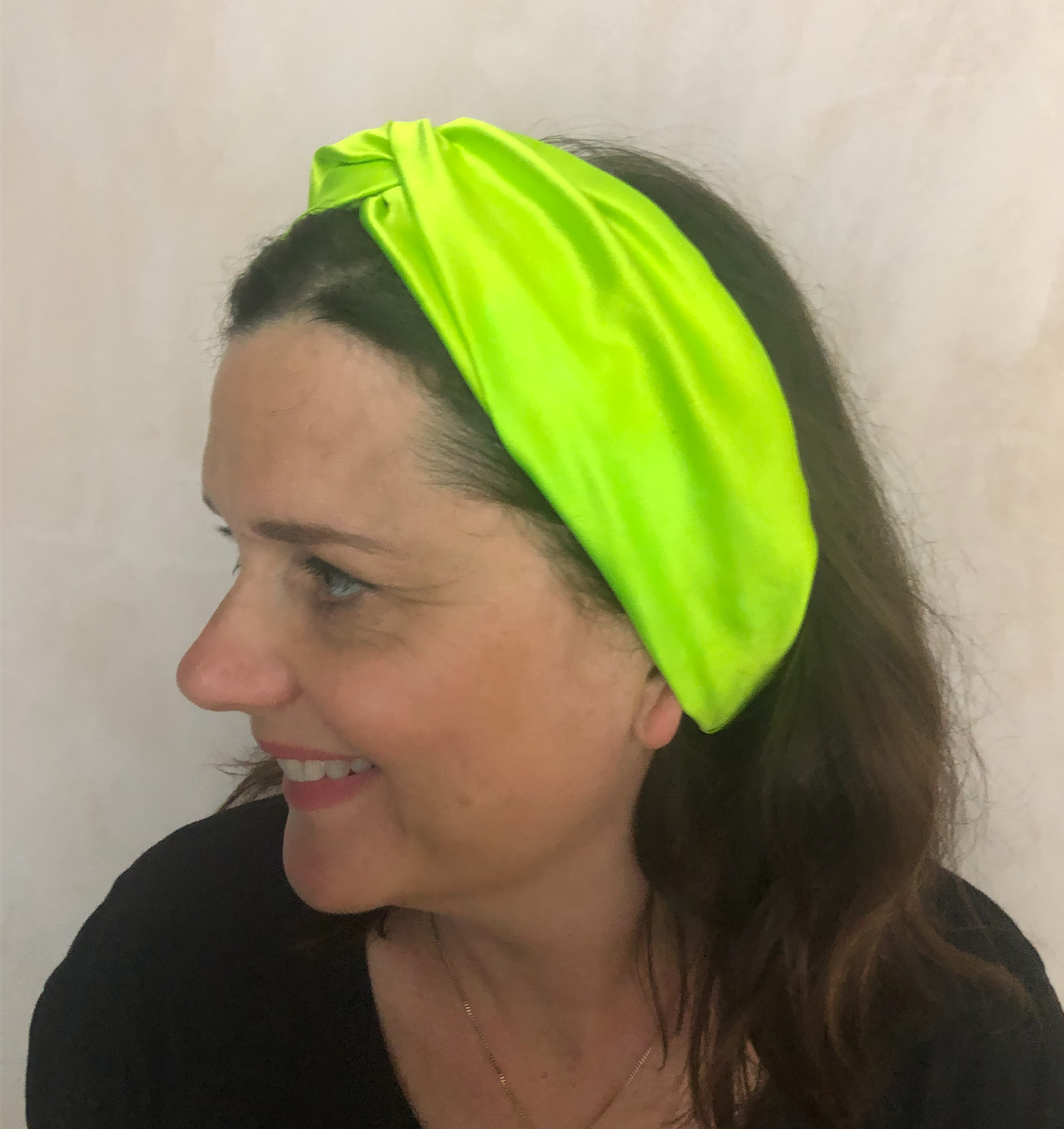 Silk Twisted Turban hairband and neck scarf in Neon Green Mulberry Silk - 100% pure silk satin